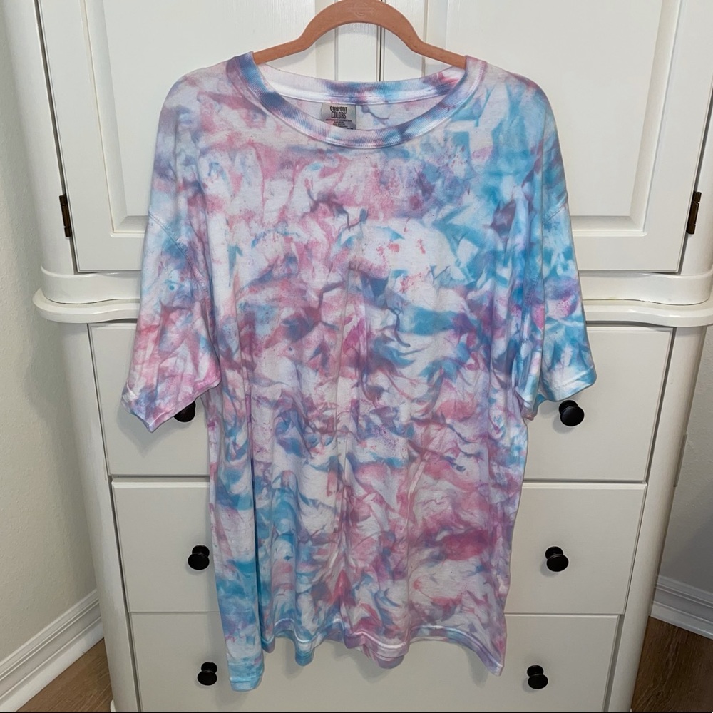 Blue and pink tie dye short sleeve tee shirt—Comfort Colors
